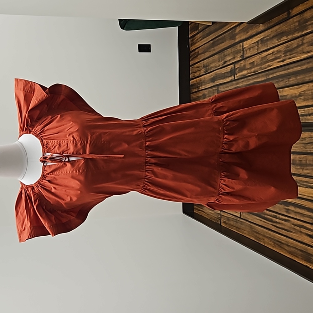 'Pinch' burnt orange front tie dress